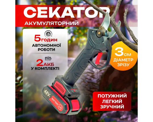 Секатор електричний 48V з двома акумуляторами та точильним каменем