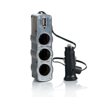 АЗУ разветвитель WEIFENG, 12V-3*12V+USB, Silver, Blister