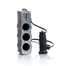 АЗУ разветвитель WEIFENG, 12V-3*12V+USB, Silver, Blister