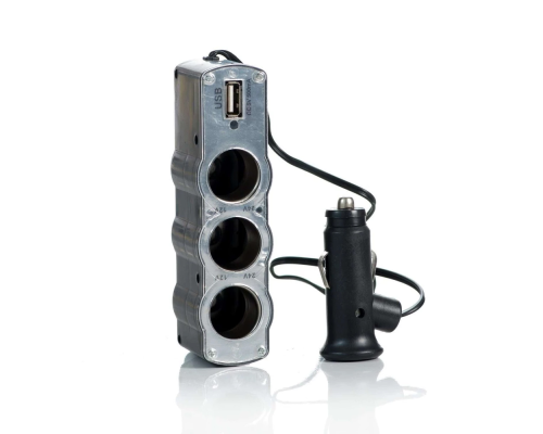 АЗУ разветвитель WEIFENG, 12V-3*12V+USB, Silver, Blister