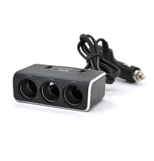 АЗП розгалужувач + вольтметр Olesson 1639, 12V-3 * 12V + 2 * USB, Black, Blister