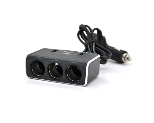 АЗП розгалужувач + вольтметр Olesson 1639, 12V-3 * 12V + 2 * USB, Black, Blister