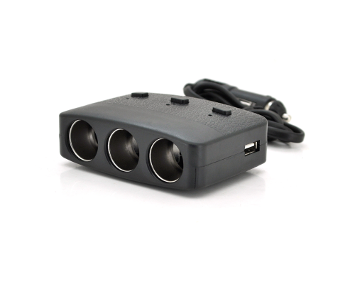 АЗП розгалужувач Olesson 1636, 12V-3 * 12V + 2 * USB, Black, Blister