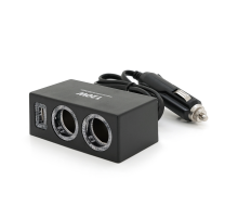 АЗУ розгалужувач Olesson 1522, 12V-2*12V+USB, Black, Blister