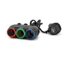 АЗУ розгалужувач + вольтметр Olesson 1633, 12V-3 * 12V + USB, Black, Blister