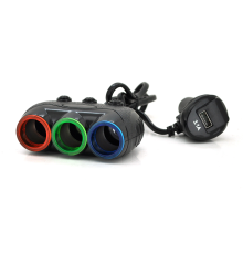 АЗУ розгалужувач + вольтметр Olesson 1633, 12V-3 * 12V + USB, Black, Blister