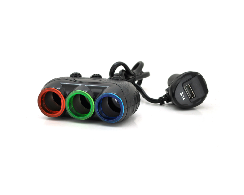 АЗУ розгалужувач + вольтметр Olesson 1633, 12V-3 * 12V + USB, Black, Blister АЗУ розгалужувач + вольтметр Olesson 1633, 12V-3 * 12V + USB, Black, Blister