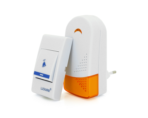 Бездротовий дверний дзвінок Luckarm 8603, приймач-передавач, 15 мелодій, світлооповіщення, дальність 90 метрів, White, Blister