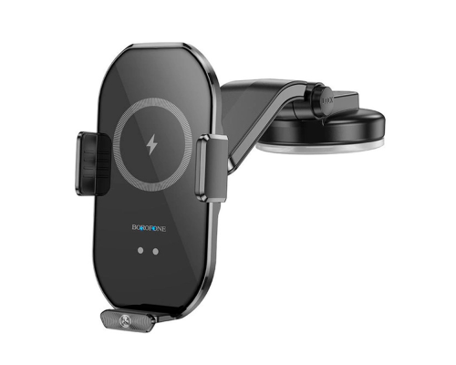 Автотримач BOROFONE BH206+ Wireless Charging 15W, кріплення на торпеду, клямка 50-90мм, Black, Box