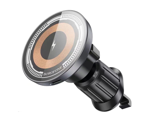 Автотримач BOROFONE BH211+ Wireless Charging 15W, кріплення на решітку, магніт, Black, Box