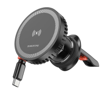 Автотримач BOROFONE BH207+ Wireless Charging 15W, кріплення на торпеду, магніт, Black, Box