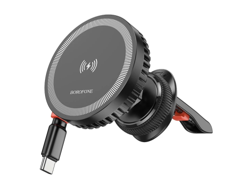 Автотримач BOROFONE BH207+ Wireless Charging 15W, кріплення на торпеду, магніт, Black, Box