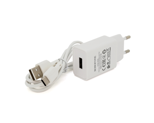 Набір BOROFONE BA68A СЗУ 1xUSB+ кабель Type-C, 2.1A, 1м, White, Blister-box