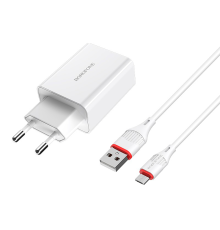 Набір BOROFONE BA21A СЗУ 1xUSB+ кабель Micro, 2.4A, 1м, White, Box