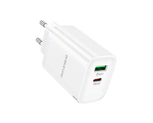 СЗУ BOROFONE BA87A 110-240V, PD65W+Q3.0, USB+Type-C, White, Blister