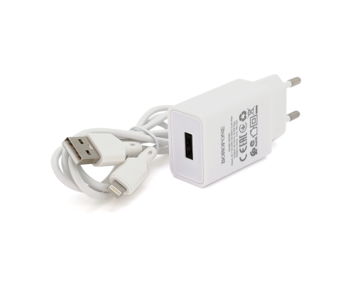 Набір BOROFONE BA68A СЗУ 1xUSB+ кабель Lighting, 2.1A, 1м, White, Blister-box Набір BOROFONE BA68A СЗУ 1xUSB+ кабель Lighting, 2.1A, 1м, White, Blister-box