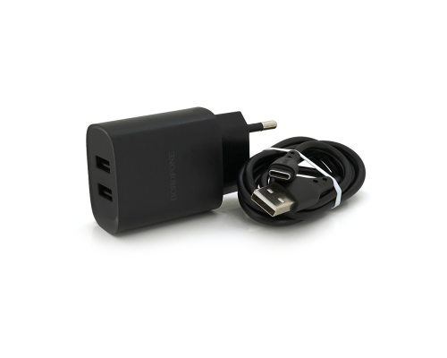 Набір BOROFONE BN2 СЗУ 2xUSB+ кабель Type-C, 2.1A, 1м, Black, Box Набір BOROFONE BN2 СЗУ 2xUSB+ кабель Type-C, 2.1A, 1м, Black, Box