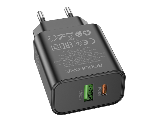 СЗУ BOROFONE BA88A 110-240V, PD20W+Q3.0,USB+Type-C, Black , Blister