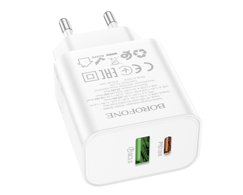СЗУ BOROFONE BA88A 110-240V, PD20W+Q3.0, USB+ Type-C, White , Blister