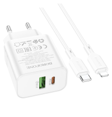 Набір BOROFONE BA88A СЗУ USB+Type-C+ кабель Lightning, PD20W+Q3.0, 1м, White, Blister