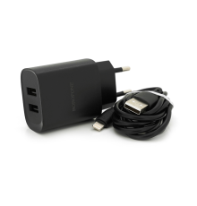 Набір BOROFONE BN2 СЗУ 2xUSB+ кабель Lighting, 2.1A, 1м, Black, Box