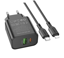 Набір BOROFONE BA88A СЗУ USB+Type-C+ кабель Lightning, PD20W+Q3.0, 1м, Black, Blister