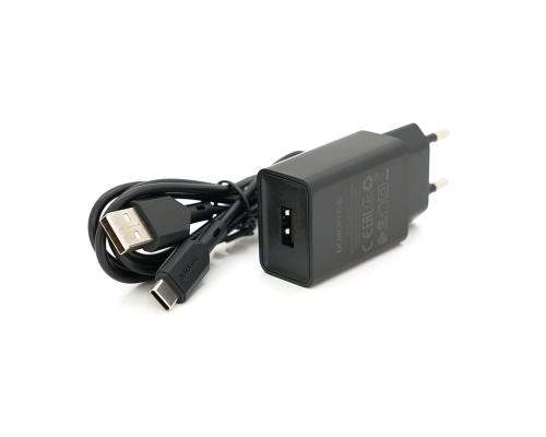 Набір BOROFONE BA68A СЗУ 1xUSB+ кабель Type-C, 2.1A, 1м, Black, Blister-box