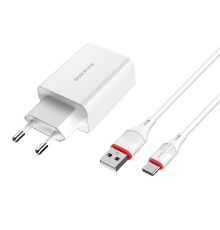 Набір BOROFONE BA21A СЗУ+ кабель Type-C, 1xUSB, 3A, кабель 1м, White, Blister