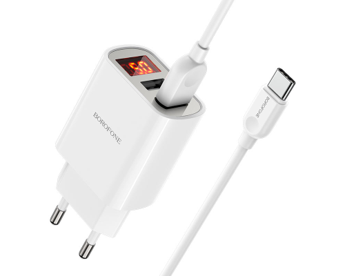 Набір BOROFONE BA58A СЗУ 1xUSB+ кабель Type-C, 2.1A, 1м, White, Blister-box