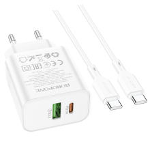 Набір BOROFONE BA88A СЗУ USB+Type-C+ кабель Type-C, PD20W+Q3.0, 1м, White, Blister