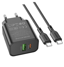 Набір BOROFONE BA88A СЗУ USB+Type-C+ кабель Type-C, PD20W+Q3.0, 1м, Black, Blister