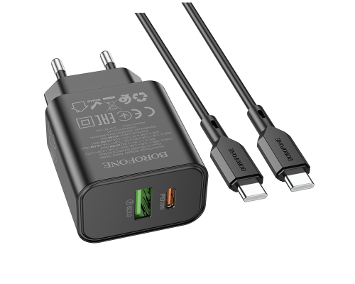 Набір BOROFONE BA88A СЗУ USB+Type-C+ кабель Type-C, PD20W+Q3.0, 1м, Black, Blister