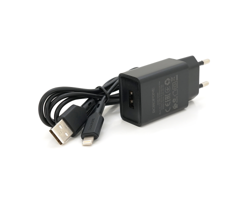 Набір BOROFONE BA68A СЗУ 1xUSB+ кабель Lighting, 2.1A, 1м, Black, Blister-box Набір BOROFONE BA68A СЗУ 1xUSB+ кабель Lighting, 2.1A, 1м, Black, Blister-box