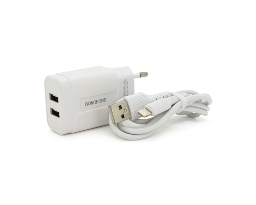 Набір BOROFONE BA37A СЗУ 2xUSB+ кабель Lighting, 2.4A, 1м, White, Box