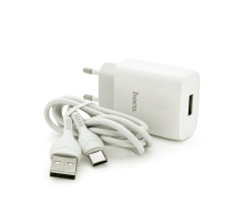 Набір СЗУ 110-240V HOCO C72A+ кабель Type-C, 1xUSB, 2.4A, кабель 1м, White, Blister