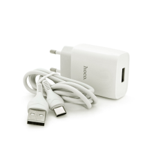 Набір СЗУ 110-240V HOCO C72A+ кабель Type-C, 1xUSB, 2.4A, кабель 1м, White, Blister