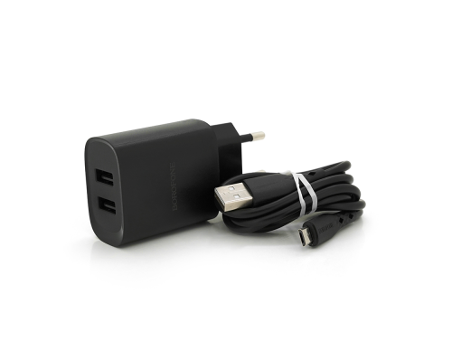 Набір BOROFONE BN2 СЗУ 2xUSB+ кабель Micro, 2.1A, 1м, Black, Box