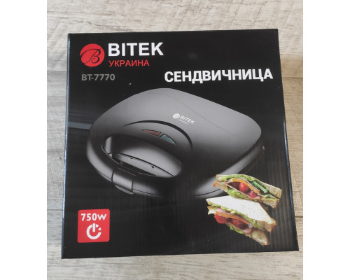 Сендвичница Bitek BT-7770 750 W с антипригарным покрытием новая черная Сендвичница Bitek BT-7770 750 W с антипригарным покрытием новая черная
