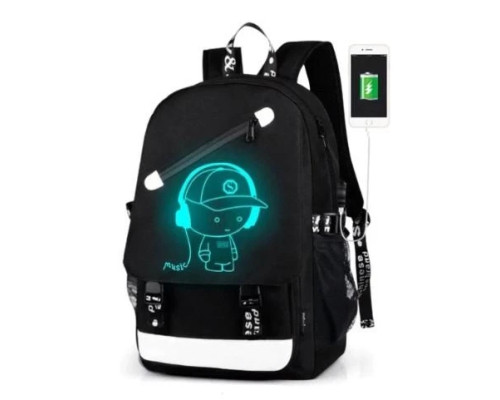 Водонепроникний рюкзак Music з USB-світиться в темряві чорний