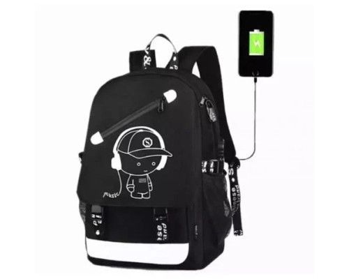 Водонепроникний рюкзак Music з USB-світиться в темряві чорний