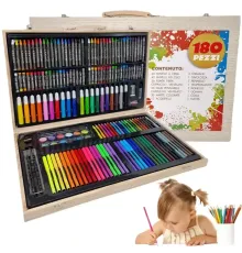 Детский набор для рисования на ART SET 180 предметов в деревянном чемодане