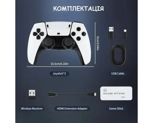 Ігрова мініконсоль HDMI M15 GAME STICK 4K 64 GB 20000 безплатних ігор + два бездротові контролери біла PS1 Ігрова мініконсоль HDMI M15 GAME STICK 4K 64 GB 20000 безплатних ігор + два бездротові контролери біла PS1