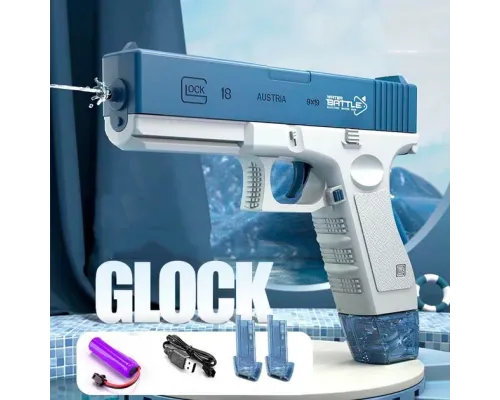 Водяний пістолет електричний акумуляторний Water Gun Glock з 2 обойми для води Blue Водяний пістолет електричний акумуляторний Water Gun Glock з 2 обойми для води Blue