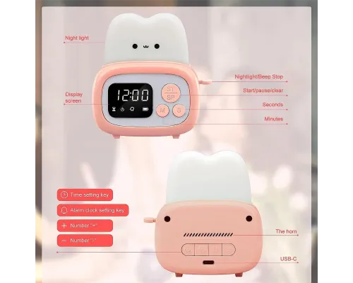 Настольные часы с будильником РОЗОВЫЙ, подсветкой и USB, Тостер /Детские часы с LED подсветкой Настольные часы с будильником РОЗОВЫЙ, подсветкой и USB, Тостер /Детские часы с LED подсветкой
