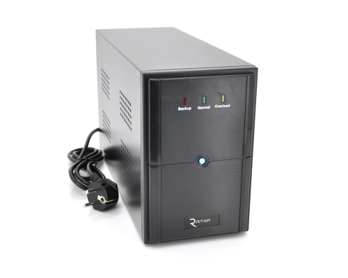 ДБЖ Ritar E-RTM1000 (600W) ELF-L, LED, AVR, 3st, 3xSCHUKO socket, 2x12V7Ah, metal Case Q2 (405*195*285) 10 кг (340*120*190)