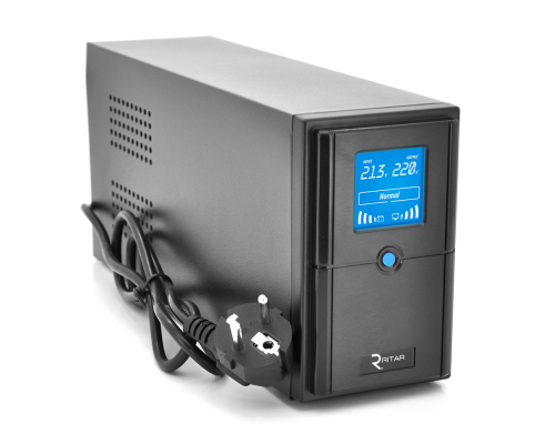 ДБЖ Ritar E-RTM500 (300W) ELF-D, LCD, AVR, 2st, 2xSCHUKO socket, 1x12V7Ah, metal Case. Q4 (370*130*210) 4.8 кг (310*85*140)