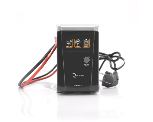 ДБЖ з правильною синусоїдою RITAR RTSW-600 LED, 12В, під зовнішній АКБ, Q4 (320*132*210) 4,2 кг (260*85*140)