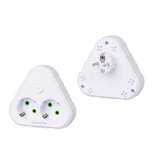 Розетка трійник із заземленням F201-White з вимикачем, 2 розетки, 2500W, 10A, 110-250V~Max, Blister