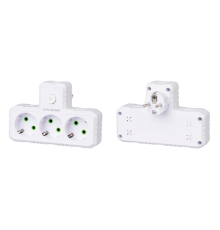 Розетка трійник Т-подібний із заземленням F301-White, 3 розетки, 2500W, 10A, 110-250V~Max, Blister