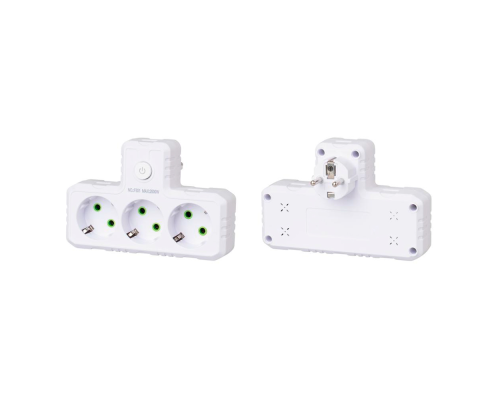 Розетка трійник Т-подібний із заземленням F301-White, 3 розетки, 2500W, 10A, 110-250V~Max, Blister Розетка трійник Т-подібний із заземленням F301-White, 3 розетки, 2500W, 10A, 110-250V~Max, Blister